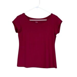 Eileen Fisher Organic Cotton Tee Shirt Top Small Capsule Staple Essential Red